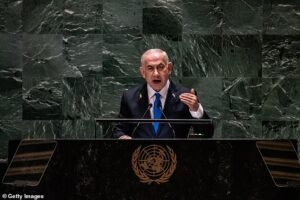 O primeiro-ministro israelense, Benjamin Netanyahu, discursa durante a Assembleia Geral das Nações Unidas (AGNU)