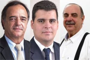 Foto colorida dos candidatos à prefeitura de Belo Horizonte (BH), em Minas Gerais, Mauro Tramonte (Republicanos), Bruno Engler (PL) e Fuad Noman (PSD) - Metrópoles