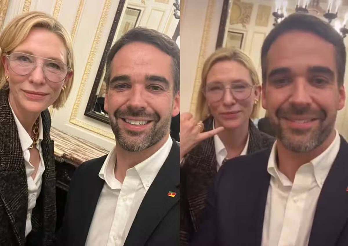 Cate Blanchett e o governador do RS, Eduardo Leite