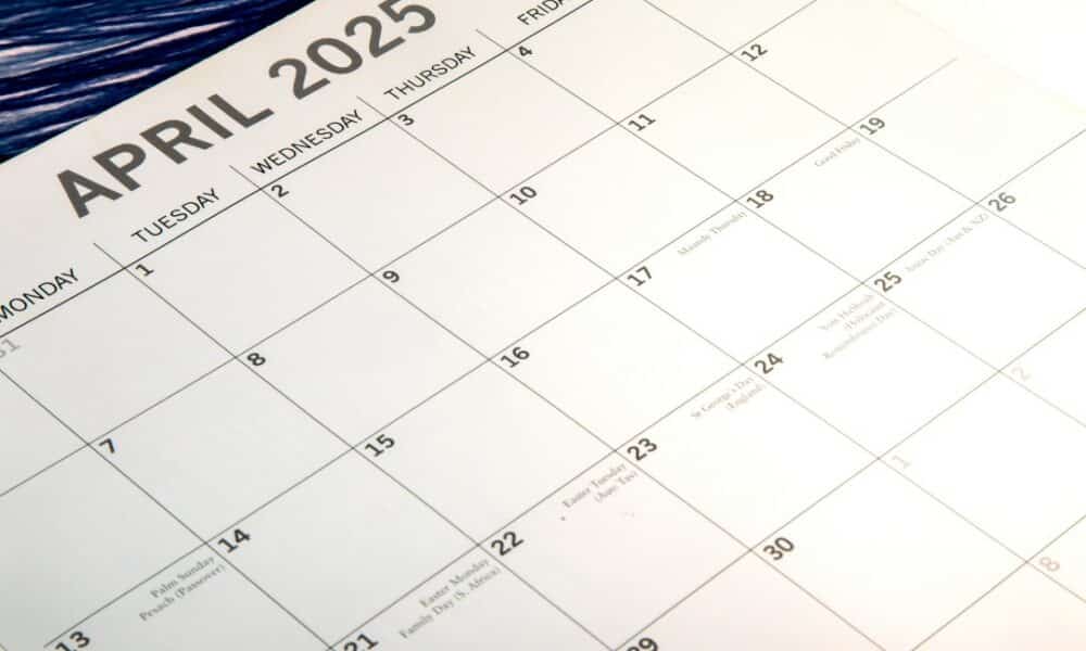 Calendário abril de 2025